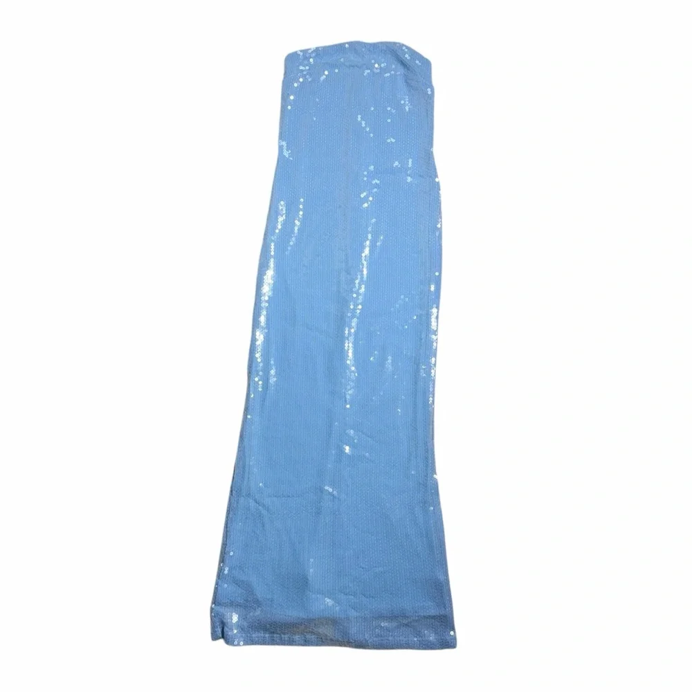 Rare London Powder Blue Sequin Strapless Maxi Dress Womens US 4 - Picture 2 of 10